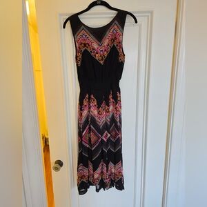 Ruched waist multi-color midi dress